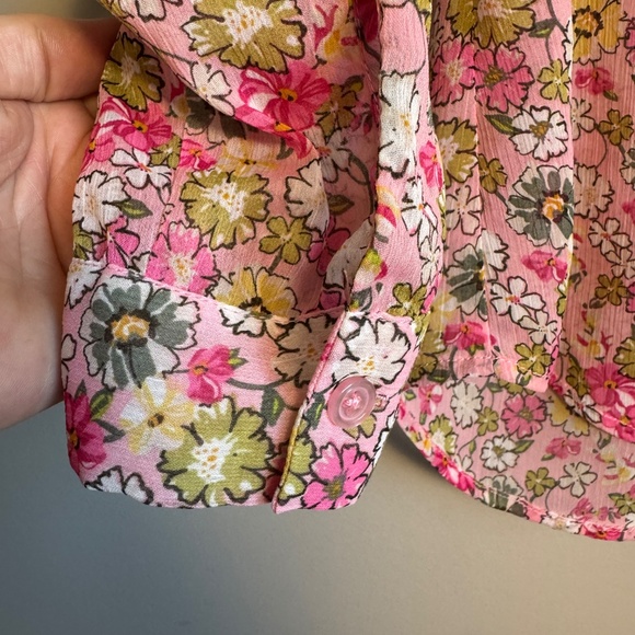 Kut From the Kloth Long Sleeve Sheer Button Up Crepe Blouse Multicolor Pink Sml - Picture 2 of 11